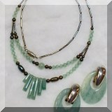 J12. Green stone necklace and earrings. 